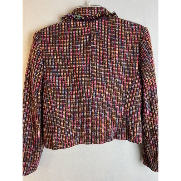 Talbot's Blazer Jacket Women's 10 Multi Colored Woven Frayed Edge Dbl Breasted - Picture 5 of 8